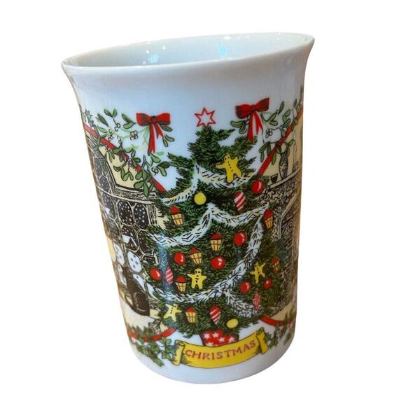Vtg 2 DUNOON MUGS SUE SCULLARD CHRISTMAS TREE FIREPLACE CATS DOORS - Picture 3 of 10